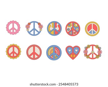 Retro Peace Sign Element Set 