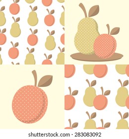 Retro Pear and Apricot Seamless Patterns