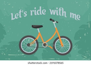 Retro pedal. Ride a cute bicycle. Isolated illustration on a colored background. Cartoon style. Vector illustration.