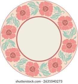 Retro peony round frame with copy space