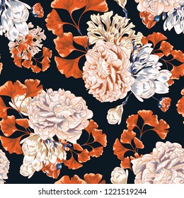 Retro Peony Seamless Vector Wallpaper