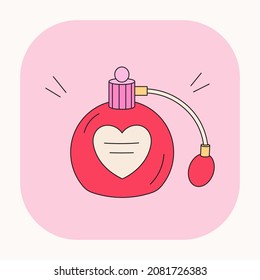 Retro Perfume Cologne cute cartoon illustration. Pink doodle icon of Vintage perfume cologne. Vector cosmetic perfume bottle. Korean beauty cosmetic product stuff sign.
