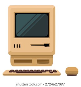 Ordenador personal retro viejo PC con el elemento aislado del diseño de la Ilustración vectorial del ratón ideal para la nostalgia de la tecnología educativa o los proyectos de la computadora del vintage