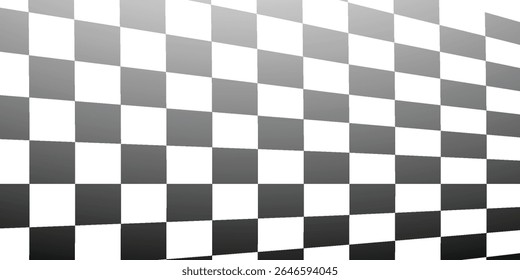 Retro perspective background stage with a black and white checkered floor, featuring vintage chess board style. Fading away vanishing checkerboard texture. Abstract vector illustration pattern surface