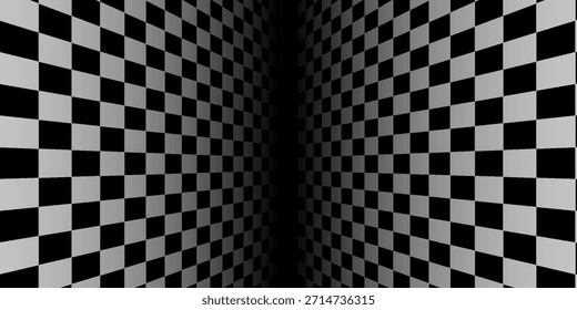Escenario de fondo de perspectiva retro con un piso a cuadros en blanco y negro, con estilo de tablero de ajedrez vintage. Desvaneciéndose desvaneciendo textura de tablero de ajedrez. Superficie de patrón de Ilustración vectorial Abstractas