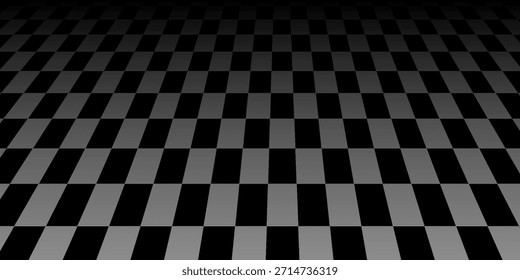 Escenario de fondo de perspectiva retro con un piso a cuadros en blanco y negro, con estilo de tablero de ajedrez vintage. Desvaneciéndose desvaneciendo textura de tablero de ajedrez. Superficie de patrón de Ilustración vectorial Abstractas