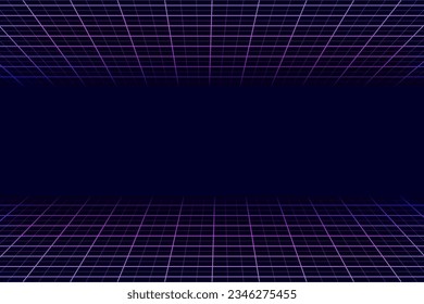 Retro perspective grid landscape background. Abstract futuristic digital 80s, 90s style