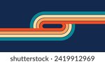 Retro perspective lines background. Vintage colourful stripes banne