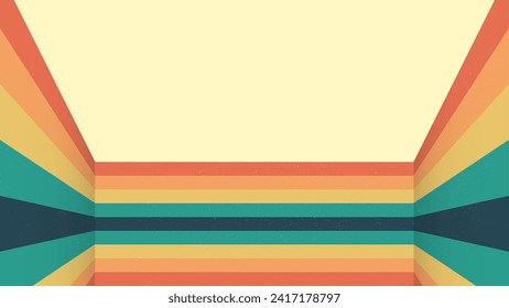 retro perspective lines rainbow background. Vintage grunge colourful stripes banner