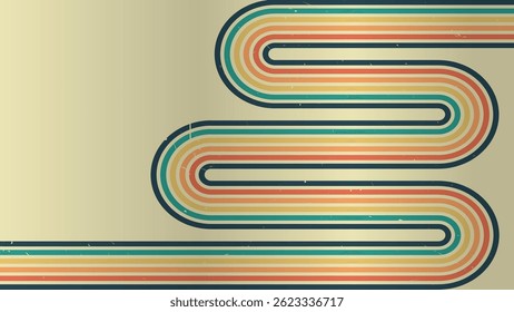 retro perspective lines rainbow background. Vintage grunge colourful stripes banner, backdrop and wallpaper vector.