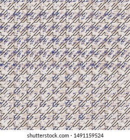  retro and petal effect houndstooth checked variegated stroke textured on abstract striped, distressed background. vector seamless pattern design  