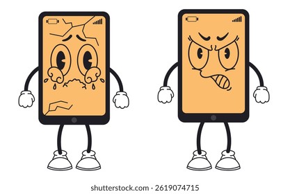 Conceito isolado de caracteres de telefone retrô. Ilustração de design gráfico