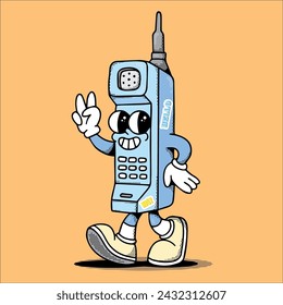 Retro Phone Groovy Mascot Character