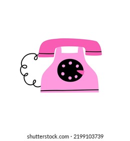 retro phone hand drawn in flat style. vector illustration