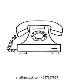 Retro phone hand drawn, vector illustration.