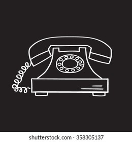 Retro phone hand drawn, vector illustration.
