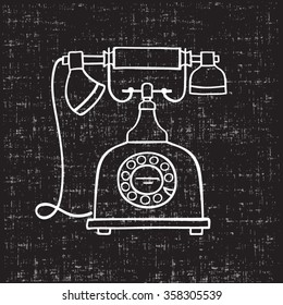 Retro phone hand drawn, vector illustration.
