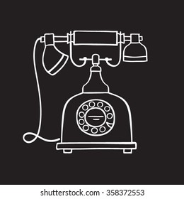 Retro phone hand drawn, vector illustration.