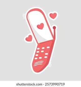 Retro Phone with Hearts. Cute vector illustration of a retro phone with hearts, perfect for Valentine's Day and nostalgic love-themed designs