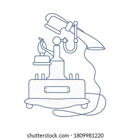 Retro Phone icon isolated on white background. Vintage Telephone in outline modern design. Flat Art Vector Illustration