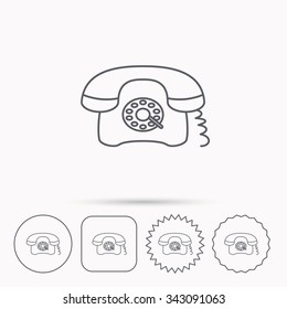 Retro phone icon. Old telephone sign. Linear circle, square and star buttons with icons.