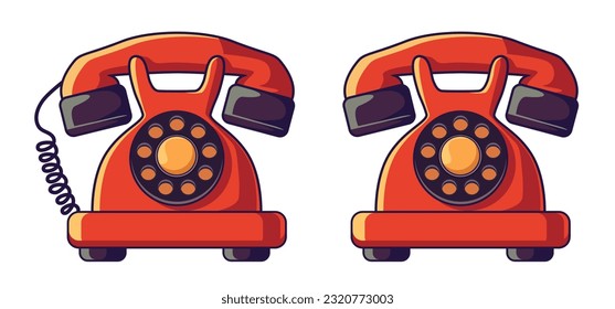 Retro phone icon. Red icon isolated on white background.