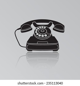 Retro phone icon with shadow. Vector