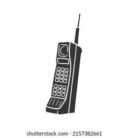 Retro Phone Icon Silhouette Illustration. Telephone Vector Graphic Pictogram Symbol Clip Art. Doodle Sketch Black Sign.