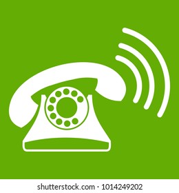 Retro phone icon white isolated on green background. Vector illustration