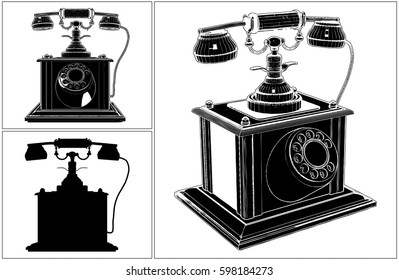 Retro Phone Isolated On White Vector  02