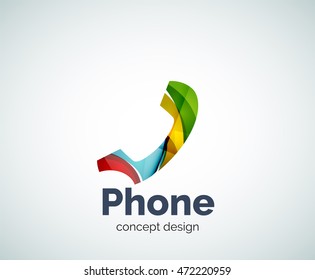 Retro phone logo template, abstract geometric glossy business icon