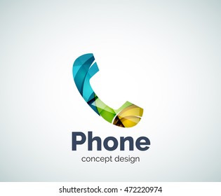 Retro phone logo template, abstract geometric glossy business icon