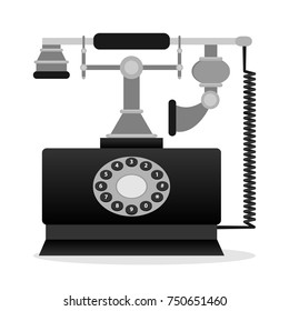 Retro phone, old black phone. Flat design, vector illustration, vector.