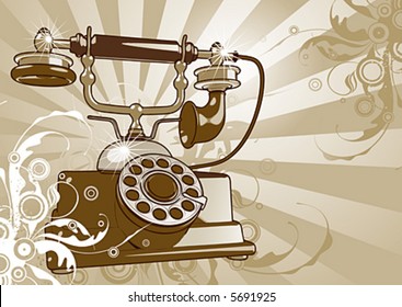 Retro phone on a floristic background