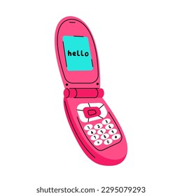 Retro phone with physical numeric keypads. 2000s mobile. Flat vector illustration.