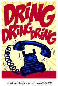 Retro Phone Ringing Loudly Vintage Telephone Pop Art Comic Book Style Vector Illustration