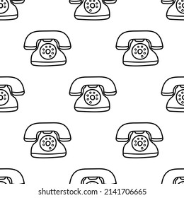 Retro phone seamless pattern doodle outline vector. Texture for background, label, print, packaging, merchandise, book, storefront, poster, fabric, wrapping, textile.
