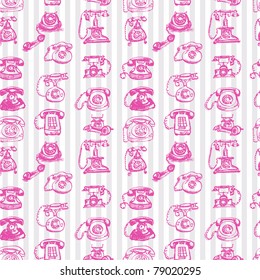Retro phone seamless pattern on striped background
