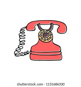 Retro phone sketch illustration. Isolated on white. Cute cartoon image. Vector.