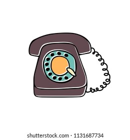Retro phone sketch illustration. Isolated on white. Cute cartoon image. Hand drawn vector.