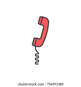 Retro phone tube flat line colored icon.