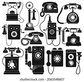 Retro phone vector black set icon. Vector illustration vintage telephone on white background. Isolated black set icon retro phone.
