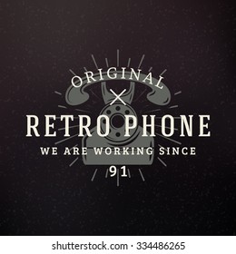Retro Phone. Vintage Retro Design Elements for Logotype, Insignia, Badge, Label. Business Sign Template. Textured Background