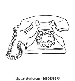 retro phone, vintage object, vector sketch illustration