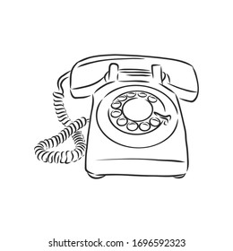 teléfono retro, objeto vintage, ilustración de esbozo vectorial