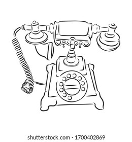 retro phone, vintage object, vector sketch illustration