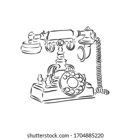 teléfono retro, objeto vintage, ilustración de esbozo vectorial