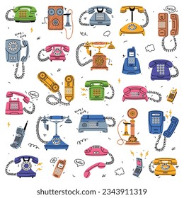 Retro Phones and Telephones as Old Devices for Communication Vector Set