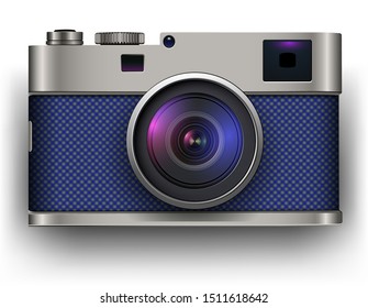 Retro photo camera 3D icon, vector illustration