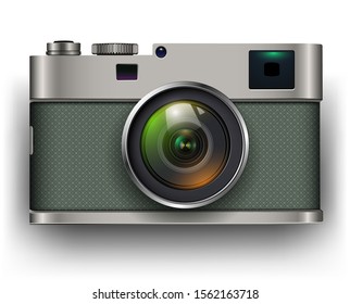 Retro Photo Camera 3D Icon, Vector Illustration